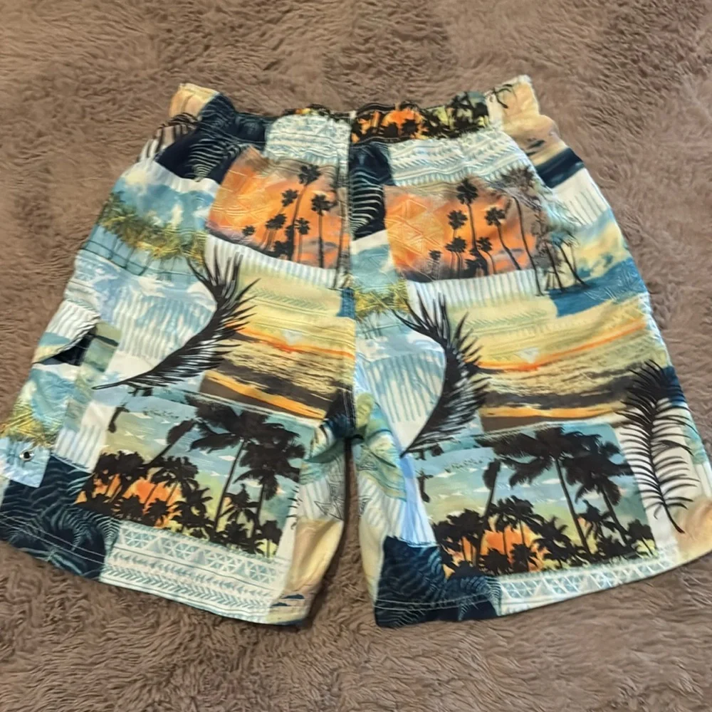 Croft & Barrow mens tropics swim trunks medium swimsuit shorts blue green orange - Picture 7 of 10